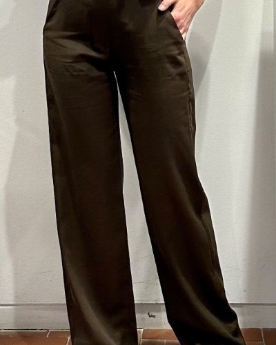 Pantalone largo lino e viscosa cioccolato