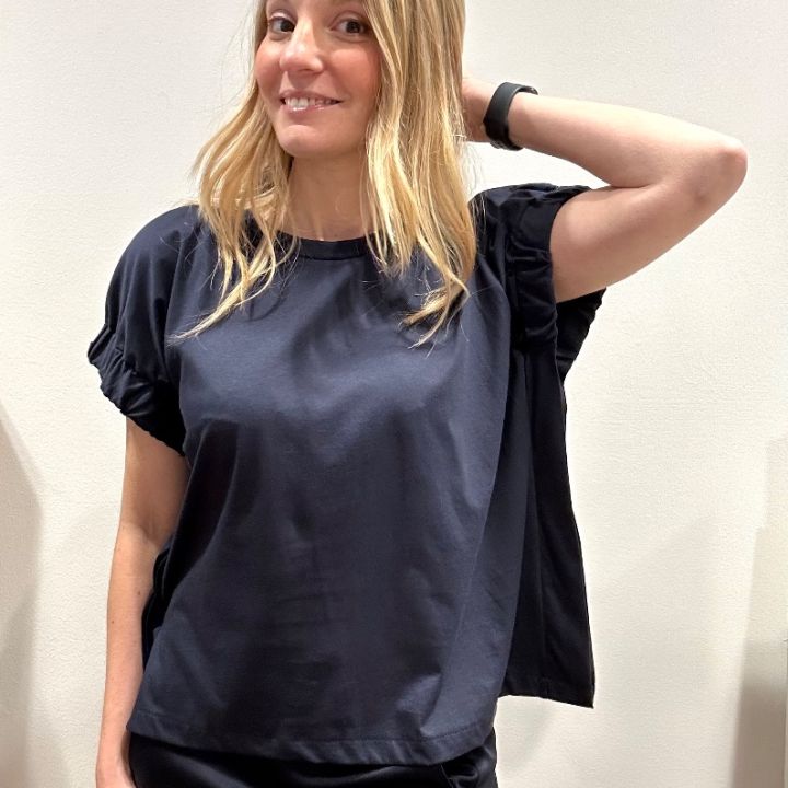 T-shirt cotone arriccio manica blu (3)