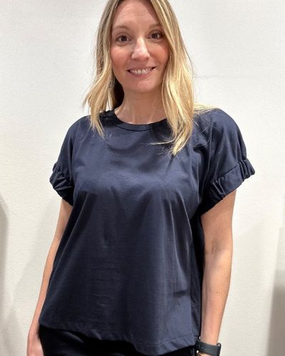 T-shirt cotone arriccio manica blu