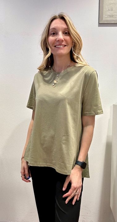 T-shirt cotone inserto tela pois 